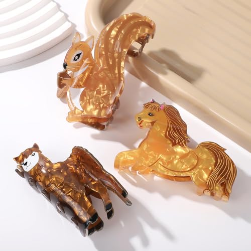 Autumn Squirrel Shape Hair Claw Clip Colorful Animal Non-Slip Hair Accessories for Medium Hair Women Girls