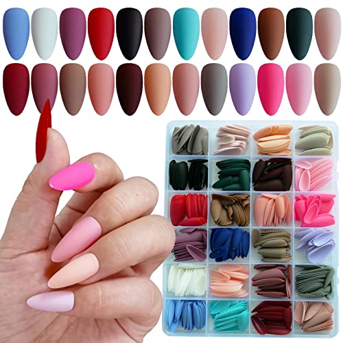 LoveOurHome 576pc Almond Press on Nails Medium Fake Nails Short Stiletto Acrylic Nails Press ons Nail Almond False Nail Tips Full Cover Matte Colored Artificial Fingernails 24 Color for Women Girls