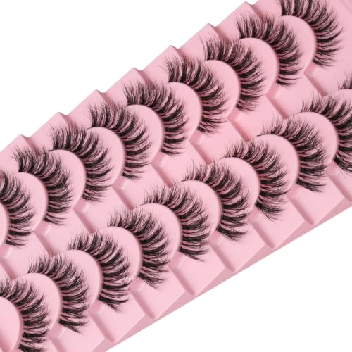 QUNETY Cat Eye False Eyelashes - 10 Pairs Wispy Mink Lashes