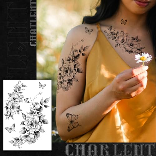 Realistic Flower Temporary Tattoos for Women - 9 Sheets