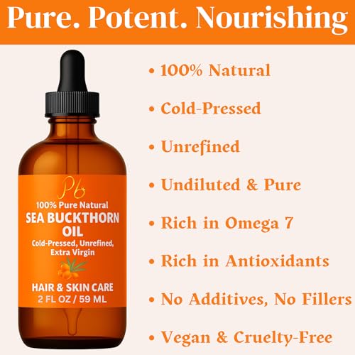 Sea Buckthorn Oil ? 100% Pure Cold-Pressed from Fruit & Seed ? Sea Buckthorn Seed Oil for Face, Hair, Skin & Nails ? Supports Radiant, Youthful-Looking Skin ? Amber Glass Bottle 2 fl oz