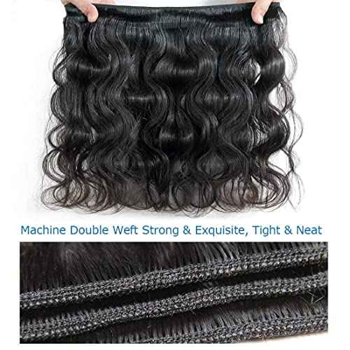Aomllute Body Wave Bundles Human Hair 12A Grade Brazilian Human Hair Bundles Body Wave One Bundle Only 100% Unprocessed Weave Bundles Human Hair Natural Black (28 Inch)