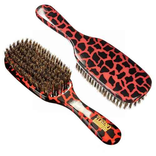 Torino Pro Wave Brush #258-7 Row Medium Soft bristles Shower brush -100% Pure Boar Bristles - Great for laying down your 360 Waves
