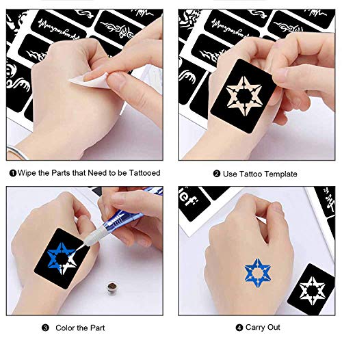 Konsait 123pcs Large Temporary Tattoos Stencils, 20 Sheets Man Glitter Tattoo Kit Templates Face Painting Stencil Body Art Stencil Pack for Adults Women
