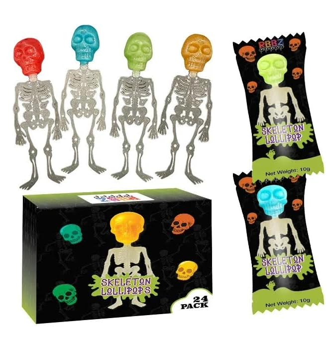 Skeleton Lollipops - 24 Individually Wrapped Halloween Candy