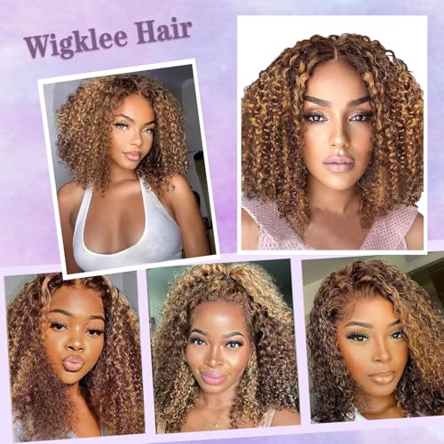 Curly Bob Wig Human Hair 13x4 HD Lace 14" Honey Blonde