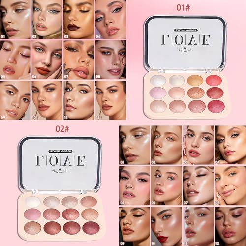 12-Color Baked Shimmer Palette - Eyeshadow, Blush & Highlighter