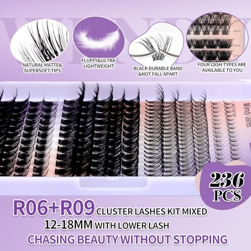 DIY Lash Extension Kit Lash Clusters With Bottom Lashes Volume/Wispy Clusters12-18mm Multi-types Individual Lashes Bond and Seal, Spike, Volume Lashes Kit Lash Applicator(Volume/Wispy Kit)