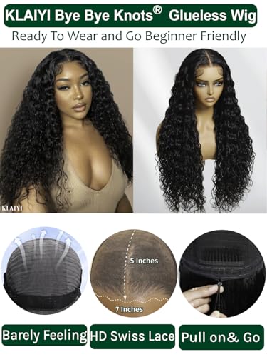 KLAIYI Water Wave Glueless Lace Front Wig 18 Inch Human Hair