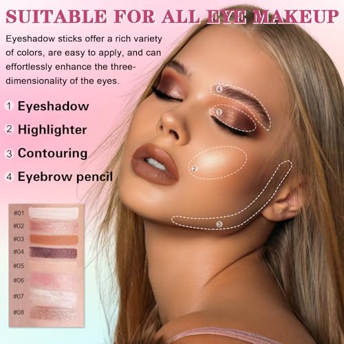 8PCS Eye Shadow Sticks,Shimmer & Matte Cream Eyeshadow Stick Set,Dual-ended Eye Brightener Stick,Soft Eye Shadow for Older Women,Teenagers,Middle-aged,Sombras Para Ojos,Eyeshadow Makeup