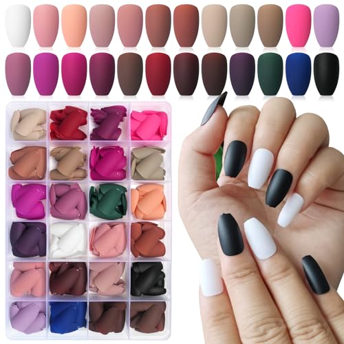 LoveOurHome 300PC Matte Coffin Press on Nails Long, Colored Fake Nails Press on Coffin Nail Medium Ballerina False Nails Artificial Fingernails Full Cover Acrylic Nail Tips Presson Nail