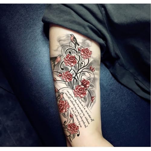 8 Sheets Waterproof Arm Body Art Temporary Tattoo Stickers Red Rose Flower Black Skull Dragon Sword Totem