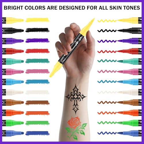 Ponhey Temporary Tattoo Markers Kit with 67 Stencils, Skin-Safe