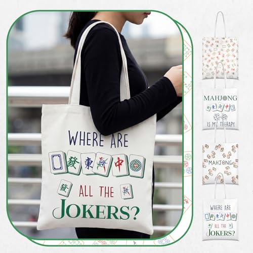 Paterr Mahjong Tote Bag Set of 4 Canvas Handbags