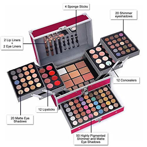 UNIFULL 132-Color Makeup Kit with Brushes & Mirrors