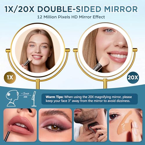 9" Gold Lighted Makeup Mirror with 20X Magnification & Dimmable Lights