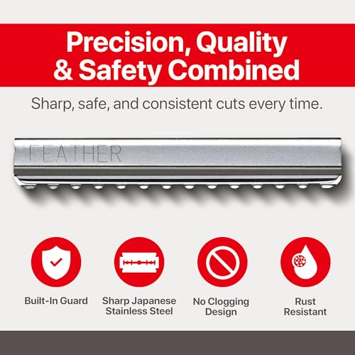 Feather Bonus Value Pack, Styling Razor Standard Blades - Professional Hair Cutting Blades for Styling, Shaping, Thinning - Single Edge Guarded Blade - Made in Japan -30 Counts +1 Blade Disposal Case