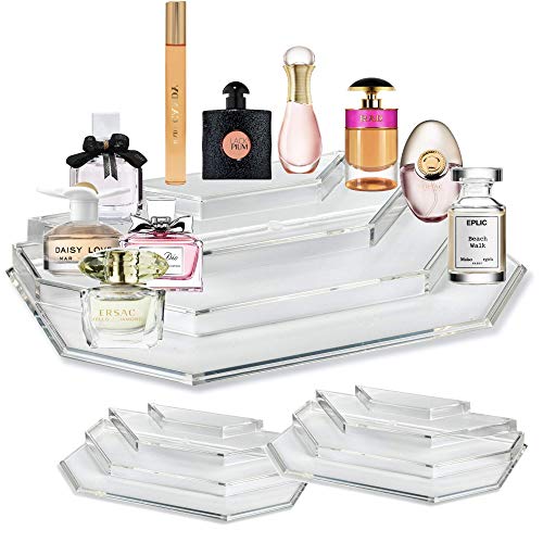 Acrylic Mini Perfume Organizer & Mini Scented Oils Organizer Vanity Display Case 4 Tier Storage Travel Size Rollerball Beauty Perfume Bottles Refillable Tray (2)