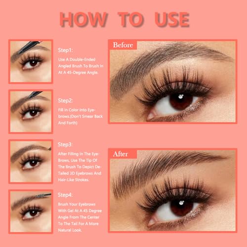 4-Fork Tip Eyebrow Pencil 2-in-1 with Gel & Brush, Waterproof