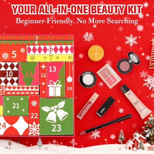 24pcs Makeup Kit with 24 Days of Individually Boxed Surprises - Gifts for Teenage Girls Teens & Women with Eyeshadow Eyeliner Pencils Contouring Lip Gloss Mascara, Highlighter