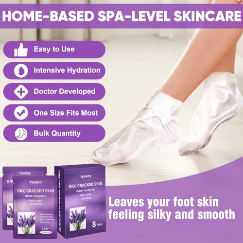 TEAWOO Moisturizing Foot Mask Socks with Lavender & Jojoba Oil - 8 Pairs