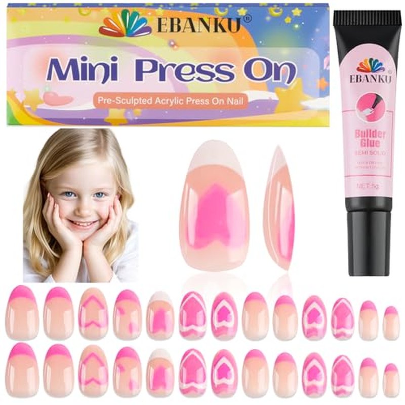 26-Piece Press On Nails for Kids Girls | Pink Heart