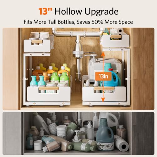 Delamu Under Sink Organizer 2-Tier Pull Out Shelf, White