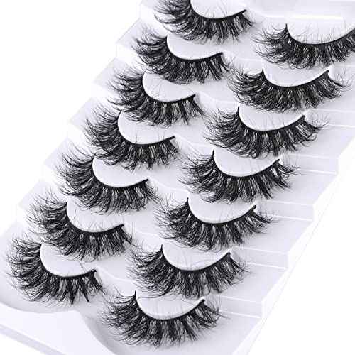Lashes Eyelashes 8D Fluffy False Eyelashes Wispy Faux Mink Lashes Light Weight Fake Eyelashes Cat Eye Lashes 7 Pairs Pack, Black