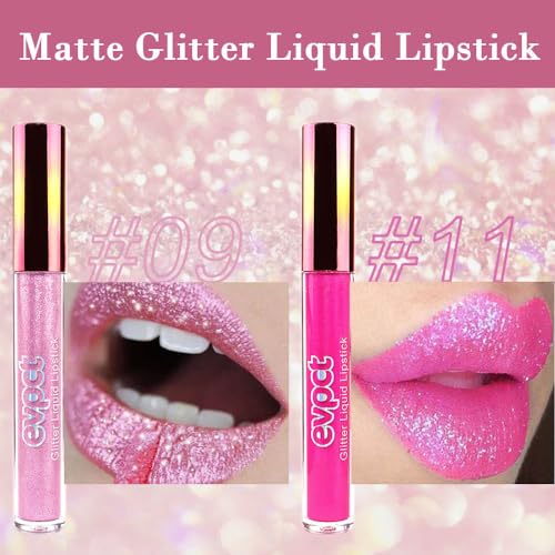 12 Colors Glitter Liquid Lipstick Set, Waterproof Long Lasting