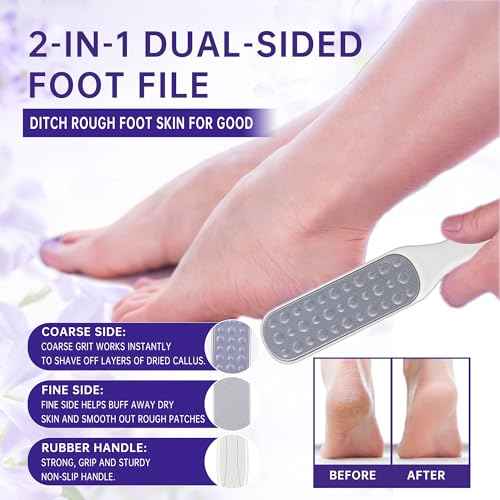 Lavender Foot Soak Set - Moisturizing Gel Socks, Foot File,Salt, Scrub, Foot Cream-5-in-1 Spa Care Kit & Cracked Heel Treatment, Exfoliating Dead Skin Repair Care Gift Set for Him and Her