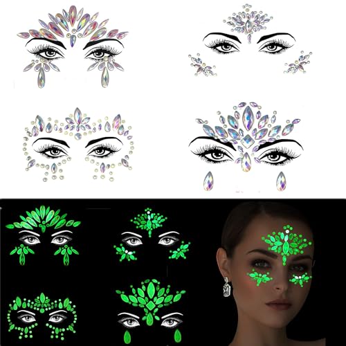 Glow in the Dark Face Gems Stickers - 4 Pack Noctilucent Jewels