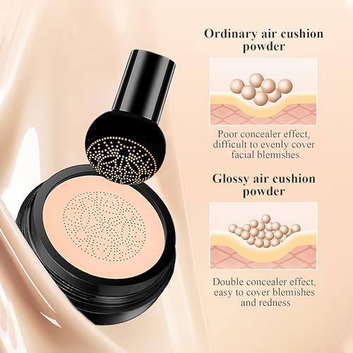 Mushroom Head Air Cushion CC Cream - Moisturizing & Oil Control BB Cream Foundation Create Long-Lasting, Waterproof Makeup Base Primer, Concealer Full Coverage for All Skin Types (Buff Beige)