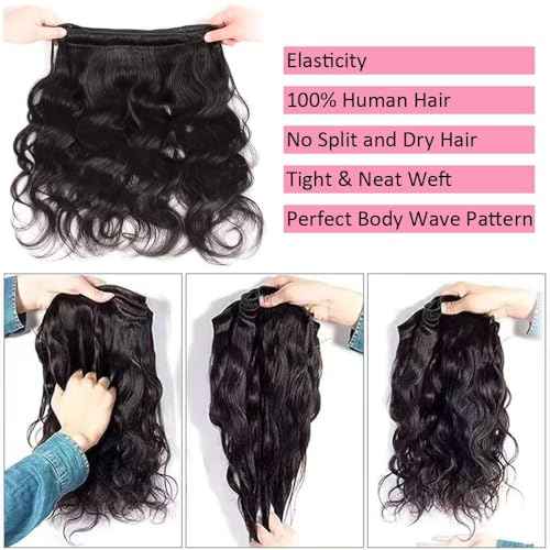 14A Body Wave Bundles Human Hair 20 22 24 Inch 100% Brazilian Virgin Real Raw Human Hair Bundles Body Wave Thick Weave Natural Color (20 22 24 Inch)