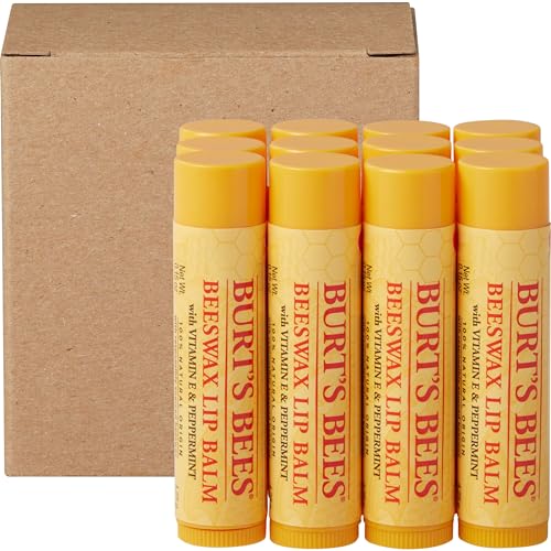 Burt's Bees Lip Balm - Original Beeswax 12 Count Pack in Bulk, Lip Moisturizer With Responsibly Sourced Beeswax, Tint-Free, Natural Origin Conditioning Lip Treatment, 12 Tubes, 0.15 oz
