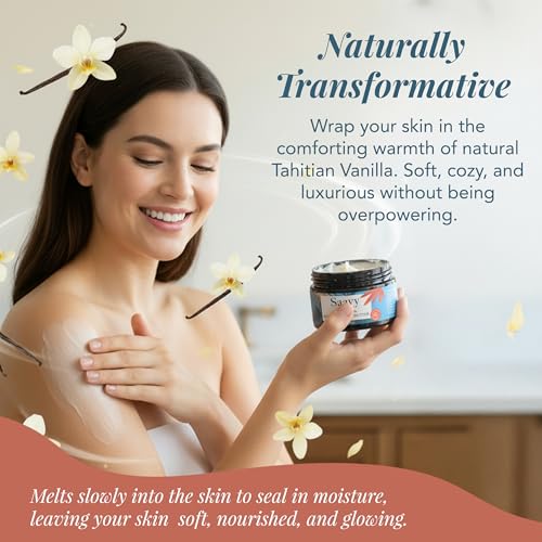Saavy Naturals Whipped Body Butter - Made with Organic Shea Butter, Essential Body Care & Dry Skin Moisturizer for Women, Velvety Rich Cream Texture, Naturally Scented - Tahitian Vanilla, 4 oz