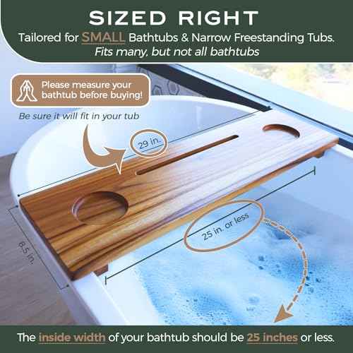 Fjord | Superior Teak Bathtub Tray Wood 29" for Small Tubs | Adjustable Wooden Bathtub Caddy | Sustainable Minimalist Bath Table Tray for Home Spa | by JapandiSpirit