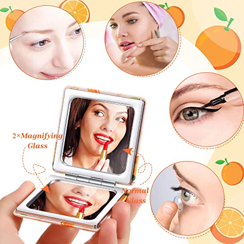 Vicenpal Compact Mirror Small Pocket Fruit Design Mini Magnifying Portable Makeup Compact PU Leather Double Sidepocket Mirror for Women Party Gift Baby Shower(Square Style)