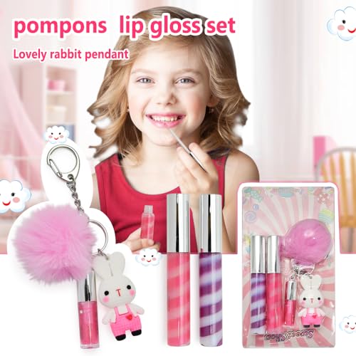 iBi Keychain Lip Glosses Set - 3Pc Shimmer Gloss for Kids Ages 5+