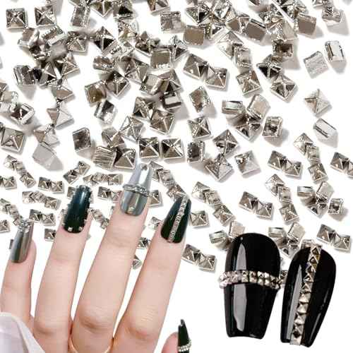 WOKOTO 600 PCS Silver Punk Pyramid Nail Charms For Acrylic Nails, 3D Silver Pyramid Rivet For Nails Metal Punk Nail Studs Charms - 3D Gothic Nail Charms Cone Studs Nails, Silver Cone Spike Studs