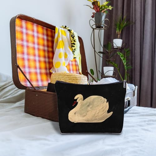 White Swan Makeup Bag - Swan Gifts, Zippered Travel Bag for Women & Girls