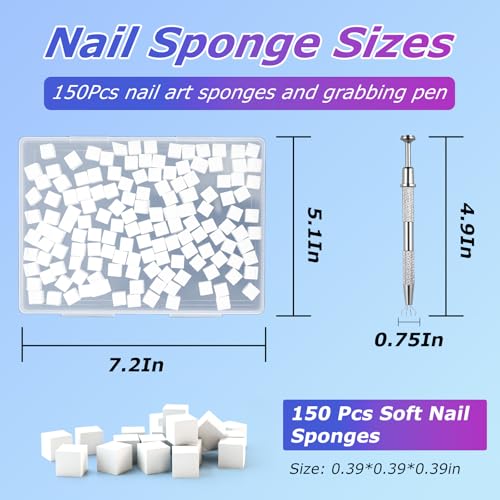 White 150 Pcs Soft Nail Sponges & Grabbing Pen Nail Art Tools