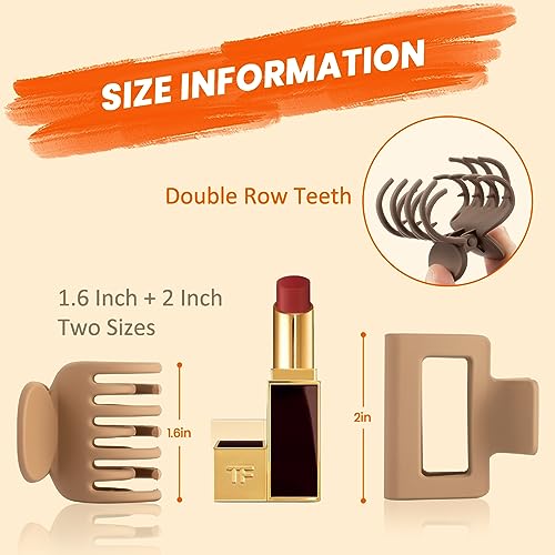 DEPOKA Matte Hair Clips Set - Rectangle & Double Row Claw Clips