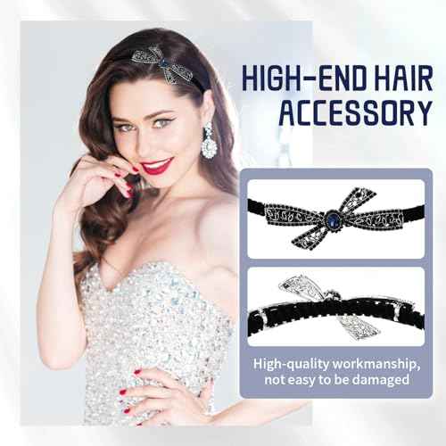 Lawie 8 Pack Rhinestone Flower Butterfly Bowknot Crown Rhinestone Jeweled Sparkly Black Metal Headbands Velvet Covered Thin Hair Bands with Teeth Non Slip Hair Clasp Holder Accessories for Women Girls