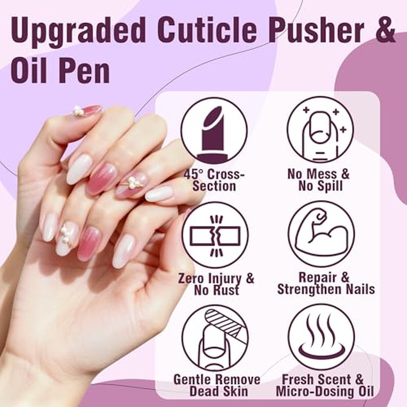 2-in-1 Cuticle Oil Pusher Pen with Ceramic Tip for Nail Care