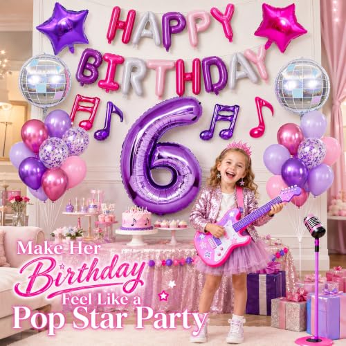 Kpop Music Birthday Balloon Set - Pink Purple 6th Birthday Decorations