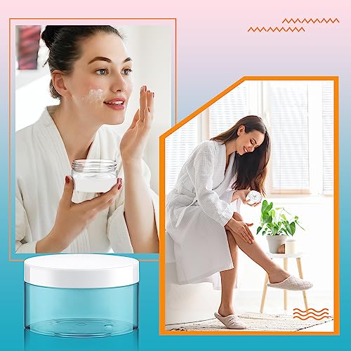 Dandat 72 Pcs 8 oz Plastic Jar Container with Lid and Label Refillable Empty Round White PET Cosmetic Sample Slime Containers for Lotion, Cream, Ointments, Body Butter, Makeup, Travel Storage