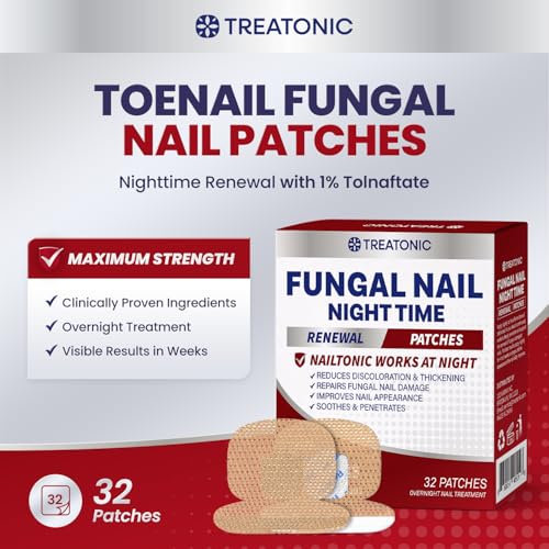 Treatonic Square Toe Nail Fungal Patches Nighttime Repair (32Pcs) - Toenail Treatment for Discolored & Damaged Nails