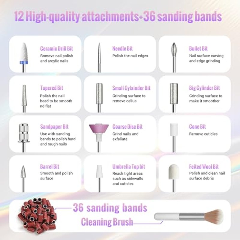 Denabuty Cordless Electric Nail Drill Kit with LED Display – 12-in-1 Professional E-File for Gel & Acrylic Nails