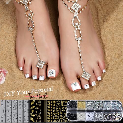 Square White Press On Toenails Kit, 15 Sizes with Glue