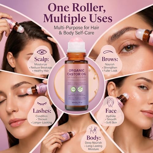 Organic Castor Oil Roll-On with Rose Quartz Roller - 1.7 fl oz
